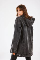 Girl in the hood in washed black